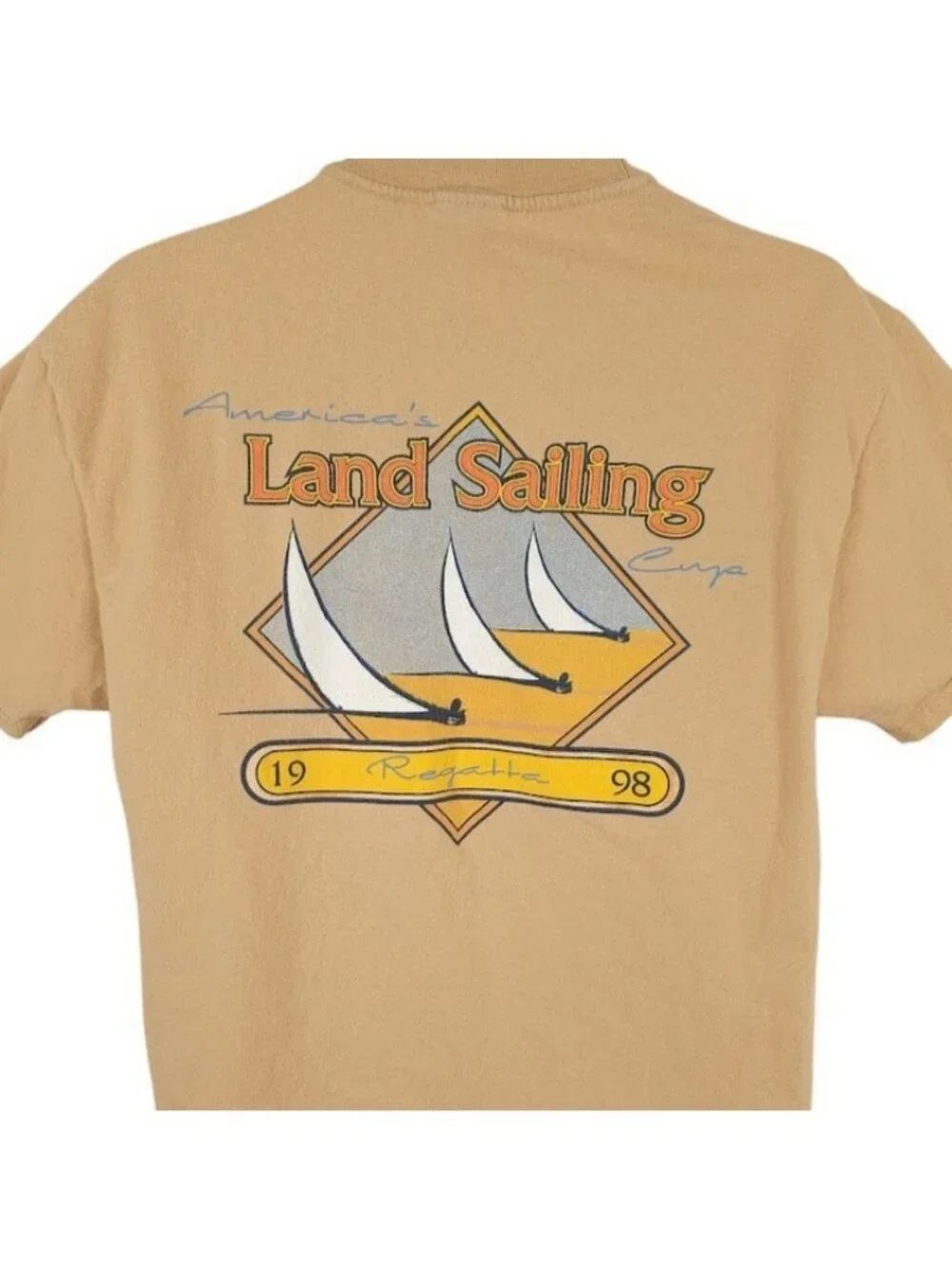 Vintage Regatta T Shirt Mens Size Large Beige 90s Americas Land Sailing Cup USA